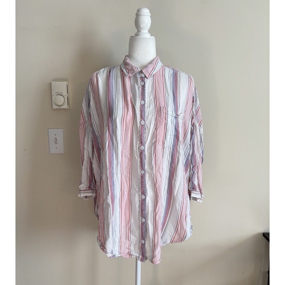 Anthropologie Pilcro Womens‎ Medium Striped Flannel Top Cottage Outdoor